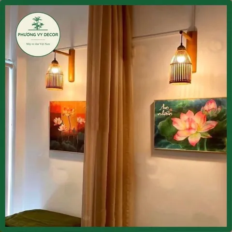 Combo Đèn Treo Tường Tre và Nơm Khum Nhỏ - Bộ Đèn Led 9W Vàng Trang Trí Không Gian Nghệ Thuật Theo Phong Cách Tự Nhiên