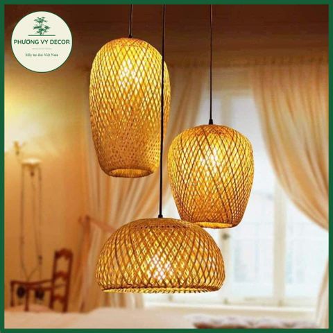 Combo 3 Chao Đèn Trang Trí Nhà Cửa - Hình Nấm, Nhót Dài, Nhót Tròn - Thủ Công Mây Tre Đan Việt Nam