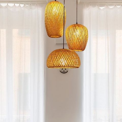 Combo 3 Chao Đèn Trang Trí Nhà Cửa - Hình Nấm, Nhót Dài, Nhót Tròn - Thủ Công Mây Tre Đan Việt Nam