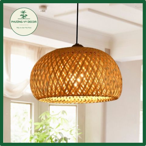 Chao đèn tre hình nấm 2 lớp - Đèn lồng mây tre trang trí nhà cửa, khách sạn, quán cafe - Phương Vy Decor
