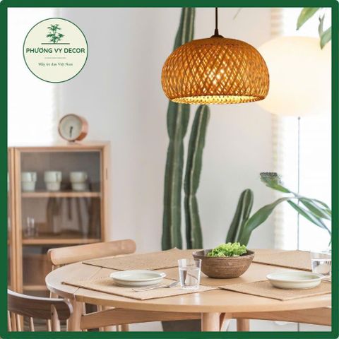 Chao đèn tre hình nấm 2 lớp - Đèn lồng mây tre trang trí nhà cửa, khách sạn, quán cafe - Phương Vy Decor