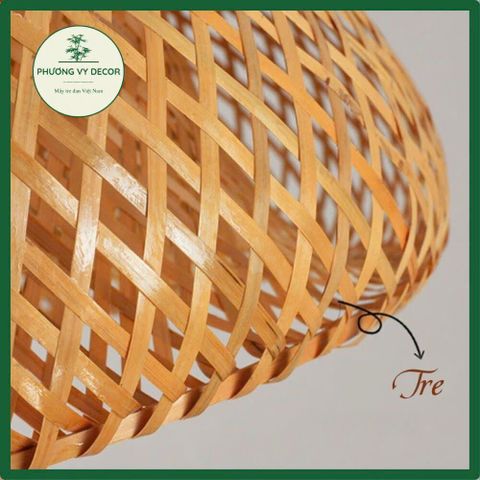 Chao đèn tre hình nấm 2 lớp - Đèn lồng mây tre trang trí nhà cửa, khách sạn, quán cafe - Phương Vy Decor