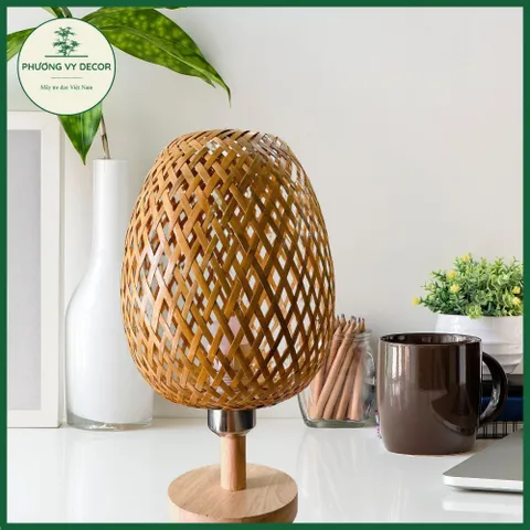 Đèn Ngủ Mây Tre Hình Quả Nhót - Đèn Bàn Trang Trí Phong Cách Mộc Mạc Tối Giản Cho Phòng Khách, Phòng Ngủ
