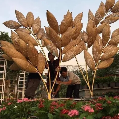 Chao Đèn Trang Trí Nhà Hàng Quán Cà Phê - Đèn Thủ Công Từ Nan Tre - Phong Cách Dân Tộc Độc Đáo 14cm x 46cm