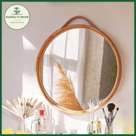 Gương mây song cật hình tròn có quai trang trí nhà cửa hàng xuất dư Phương Vy Decor