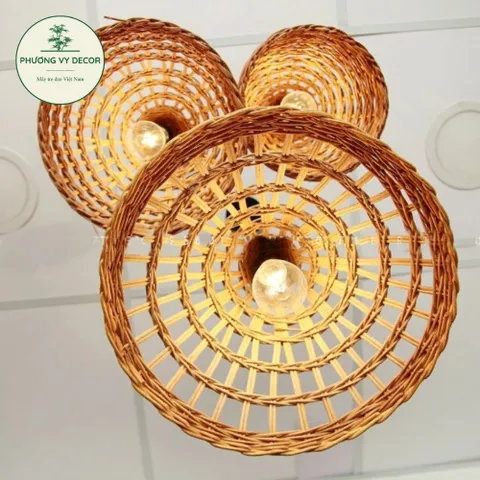 Chao Đèn Thả Trần Hình Nón Mây Đan Thưa - Trang Trí Quán Cafe & Nhà Cửa Nghệ Thuật Phương Vy Decor
