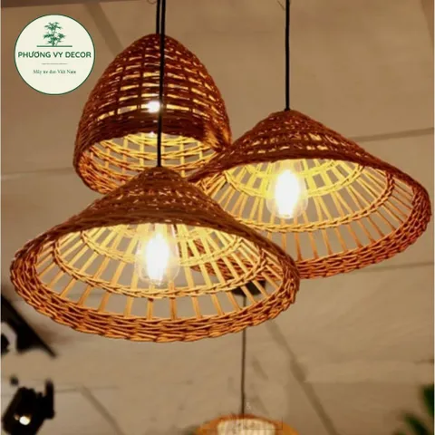 Chao Đèn Thả Trần Hình Nón Mây Đan Thưa - Trang Trí Quán Cafe & Nhà Cửa Nghệ Thuật Phương Vy Decor