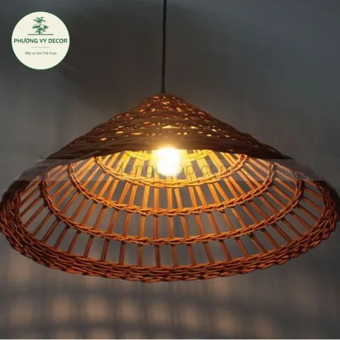 Chao Đèn Thả Trần Hình Nón Mây Đan Thưa - Trang Trí Quán Cafe & Nhà Cửa Nghệ Thuật Phương Vy Decor