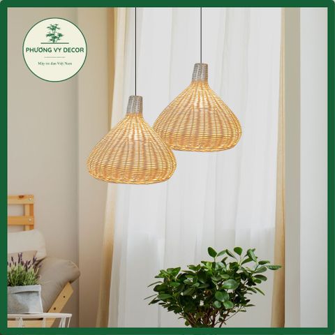 Chao Đèn Thả Trần Mây Trắng Hình Loa Vintage - Trang Trí Nhà Cửa, Nhà Hàng, Cafe Phương Vy Decor 35cm x 33cm