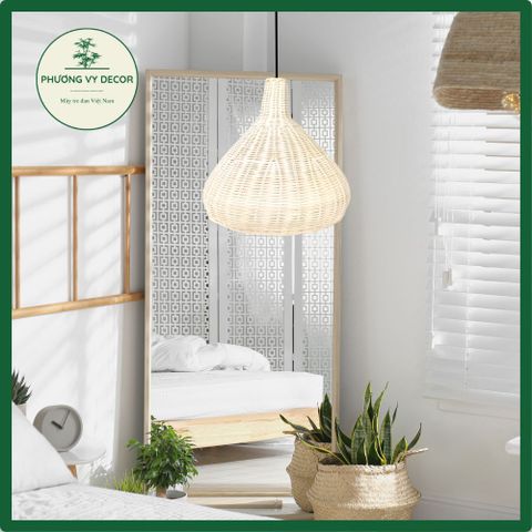 Chao Đèn Thả Trần Mây Trắng Hình Loa Vintage - Trang Trí Nhà Cửa, Nhà Hàng, Cafe Phương Vy Decor 35cm x 33cm