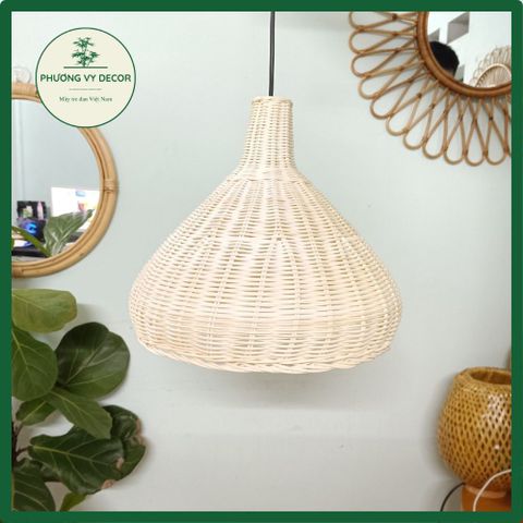 Chao Đèn Thả Trần Mây Trắng Hình Loa Vintage - Trang Trí Nhà Cửa, Nhà Hàng, Cafe Phương Vy Decor 35cm x 33cm