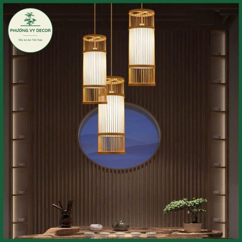 Đèn Trang Trí Ống Tăm Ba Đốt - Chao Đèn Mây Tre Thiên Nhiên Cho Nhà Cửa, Nhà Hàng & Sự Kiện Sang Trọng