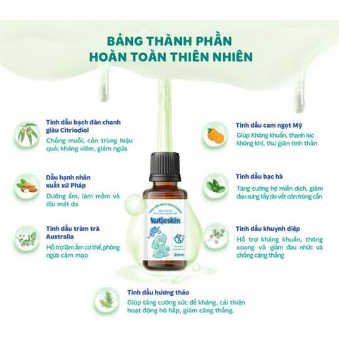 Tinh Dầu Bạch Đàn Chanh Kutieskin - Xua Đuổi Muỗi, Giảm Ngứa, Giữ Ấm Cơ Thể Cho Bé - Sản Phẩm Từ Thiên Nhiên An Toàn