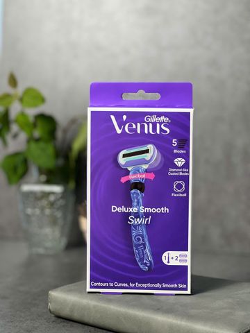 Dao cạo nữ Gillette Venus Deluxe Smooth Swirl 5 lưỡi + 2 lưỡi thay thế - Tận hưởng làn da mềm mại, êm dịu