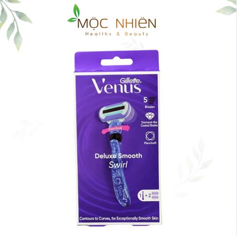 Dao cạo nữ Gillette Venus Deluxe Smooth Swirl 5 lưỡi + 2 lưỡi thay thế - Tận hưởng làn da mềm mại, êm dịu
