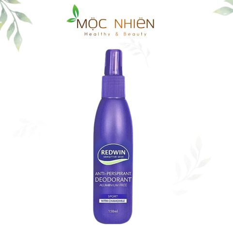 Xịt Khử Mùi Redwin Antiperspirant Không Chứa Nhôm 150ml - Kháng Khuẩn, Dịu Da, Hương Hoa Cúc - Thích Hợp Cho Tất Cả Các Loại Da