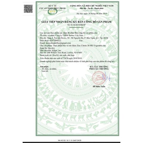 Viên Uống Solgar Zinc Kẽm Citrate 30Mg - Bổ Sung Kẽm Tăng Cường Sức Khỏe Phái Nam [Lọ 100 Viên]