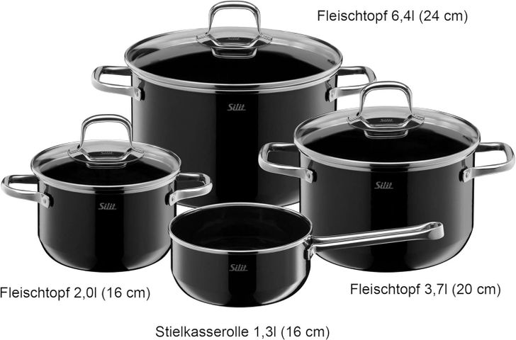 Bộ 4 Nồi Silit Elegance Line Đen - Chất Liệu Silargan, Chịu Nhiệt Tốp Đến 250°C, Sử Dụng Trên Tất Cả Các Loại Bếp