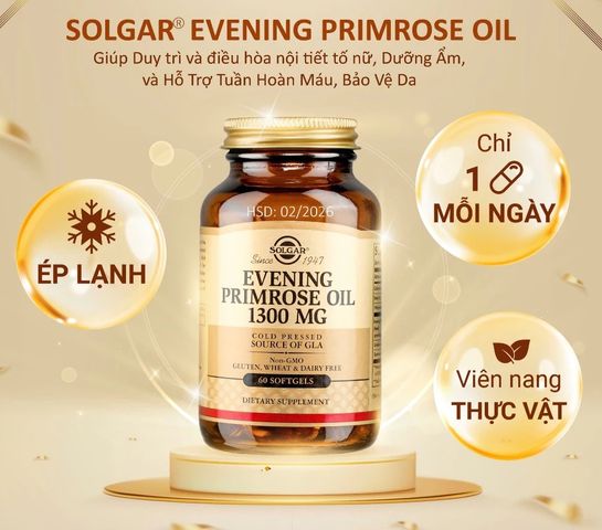 Viên Uống Evening Primrose Oil Solgar Tinh Dầu Hoa Anh Thảo - Giúp Cân Bằng Nội Tiết Tố & Dưỡng Da Cho Phụ Nữ [Lọ 60 viên]