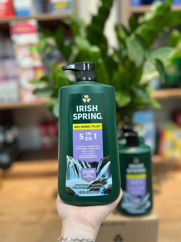 Sữa Tắm Gội Xả Irish Spring 5 In 1 USA 591ml - Giải Pháp Chăm Sóc Đầu Tóc và Cơ Thể Nam Tính, Hương Thơm Lâu Dài