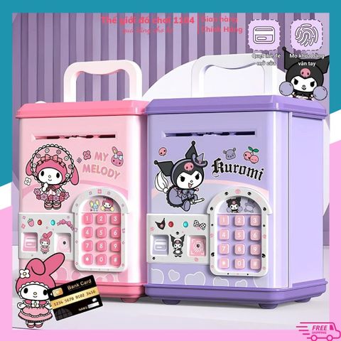 Két Sắt Mini Thông Minh Kuromi, Melody, Labubu - Ống Heo Có Khóa Vân Tay, Quẹt Thẻ, Âm Nhạc Vui Nhộn, Đèn LED Màu Sắc