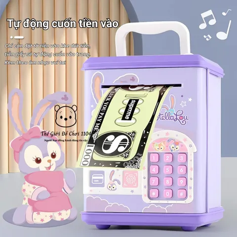 Két Sắt Mini Thông Minh Kuromi, Melody, Labubu - Ống Heo Có Khóa Vân Tay, Quẹt Thẻ, Âm Nhạc Vui Nhộn, Đèn LED Màu Sắc