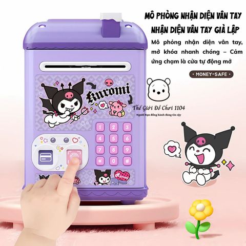 Két Sắt Mini Thông Minh Kuromi, Melody, Labubu - Ống Heo Có Khóa Vân Tay, Quẹt Thẻ, Âm Nhạc Vui Nhộn, Đèn LED Màu Sắc