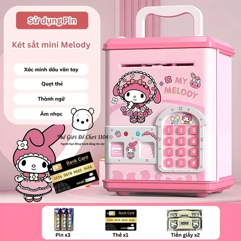 Két Sắt Mini Thông Minh Kuromi, Melody, Labubu - Ống Heo Có Khóa Vân Tay, Quẹt Thẻ, Âm Nhạc Vui Nhộn, Đèn LED Màu Sắc