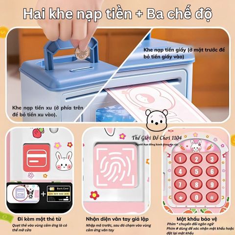 Két Sắt Mini Thông Minh Kuromi, Melody, Labubu - Ống Heo Có Khóa Vân Tay, Quẹt Thẻ, Âm Nhạc Vui Nhộn, Đèn LED Màu Sắc