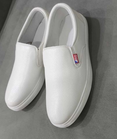 Giày Sneaker Lười Nam Trắng Da PU Thời Trang - Mẫu Mới Đơn Giản Lịch Sự Dễ Phối Đồ, Giày Sục Cao Cấp Cho Phái Đẹp