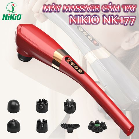 Máy Massage Cầm Tay Nikio NK-177 - Pin Sạc, 7 Đầu Massage, 6 Tốc Độ, 5 Chế Độ, Thiết Kế Thông Minh, Giải Pháp Thư Giãn Tối Ơi