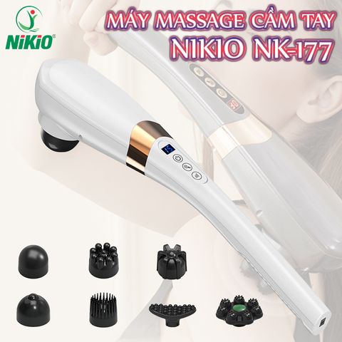 Máy Massage Cầm Tay Nikio NK-177 - Pin Sạc, 7 Đầu Massage, 6 Tốc Độ, 5 Chế Độ, Thiết Kế Thông Minh, Giải Pháp Thư Giãn Tối Ơi