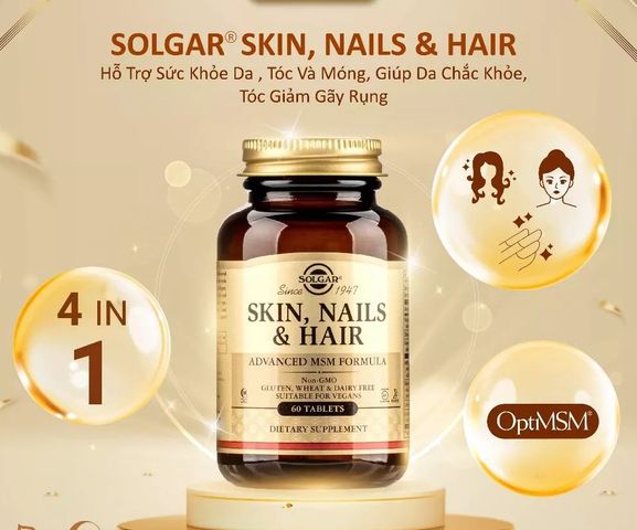 Viên Uống Solgar MSM Skin, Nails & Hair - Hỗ Trợ Đẹp Da, Chắc Móng, Giảm Rụng Tóc [Lọ 60 Viên]