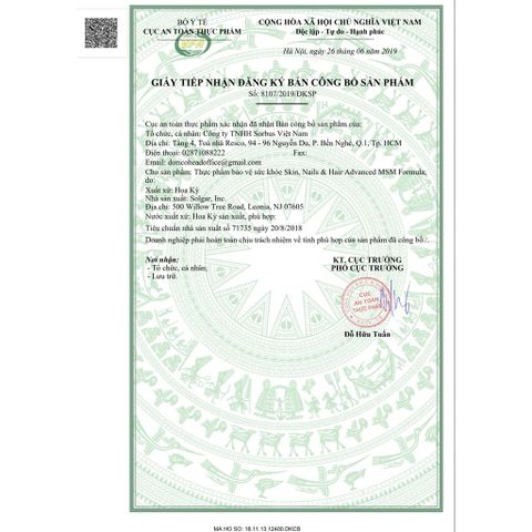 Viên Uống Solgar MSM Skin, Nails & Hair - Hỗ Trợ Đẹp Da, Chắc Móng, Giảm Rụng Tóc [Lọ 60 Viên]