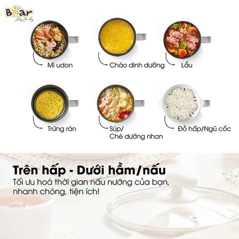 Nồi Lẩu Điện Mini Bear DRG-C12K1 - Đa Năng Nấu Lẩu, Chiên, Hấp, Ninh Thực Phẩm Tiện Dụng Cho Mọi Gia Đình