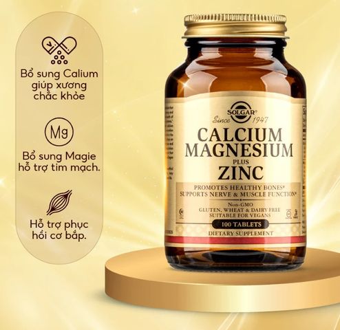Viên Uống Hỗ Trợ Phát Triển Xương Solgar Calcium Magnesium Plus Zinc - 100 Viên Bổ Sung Canxi, Magie, Kẽm Cho Xương Khớp Chắc Khỏe