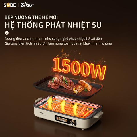 Bếp Nướng Điện Bear GR-4H15C 1500W - Thao tác dễ dàng, nướng nhanh chóng, giữ nguyên hương vị thực phẩm cho gia đình và bữa tiệc.