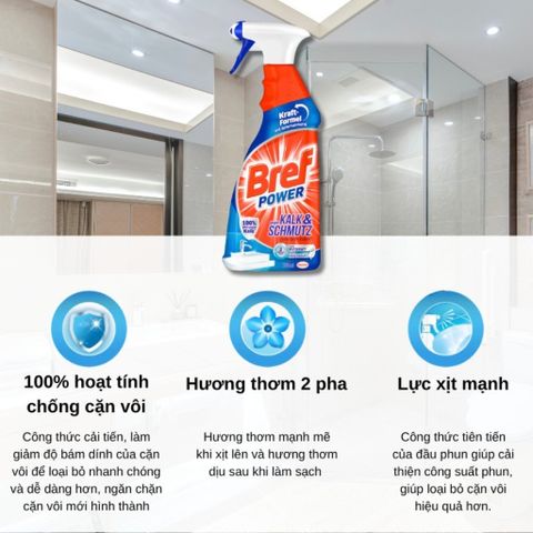 Chai Xịt Vệ Sinh Bref Power 750ml - Tẩy Cặn Canxi Inox và Kính, Sản Phẩm Hàng Đức Chính Hãng, Dễ Dàng Sử Dụng