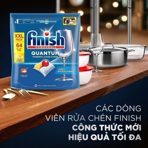 Viên Rửa Chén Bát Finish Powerball All in 1 Quantum - Tẩy Sạch Đầu Bếp, Bảo Vệ Thủy Tinh, Hàng Nhập Chính Hãng