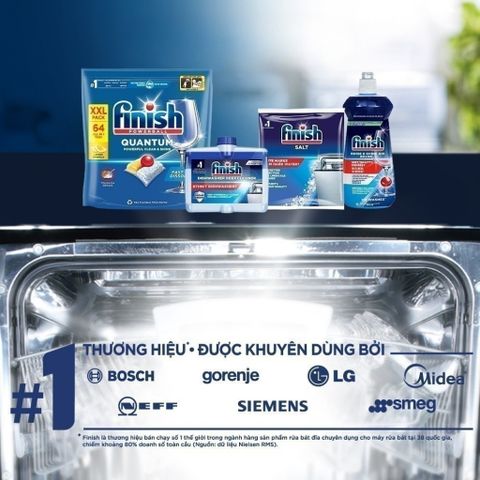 Viên Rửa Chén Finish Powerball Quantum 64 Viên Hương Chanh - Sạch Bóng Vượt Trội, An Toàn Cho Gia Đình, Nhập Khẩu EU