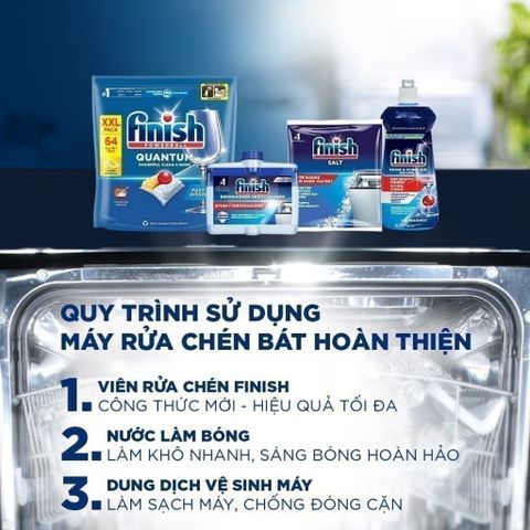 Viên Rửa Chén Finish Powerball Quantum 64 Viên Hương Chanh - Sạch Bóng Vượt Trội, An Toàn Cho Gia Đình, Nhập Khẩu EU