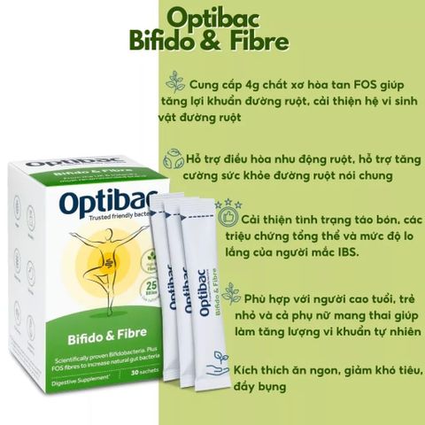 Men vi sinh Optibac Bifido & Fibre - Hỗ trợ tiêu hóa, giảm táo bón, bổ sung lợi khuẩn cho người lớn (30 gói)