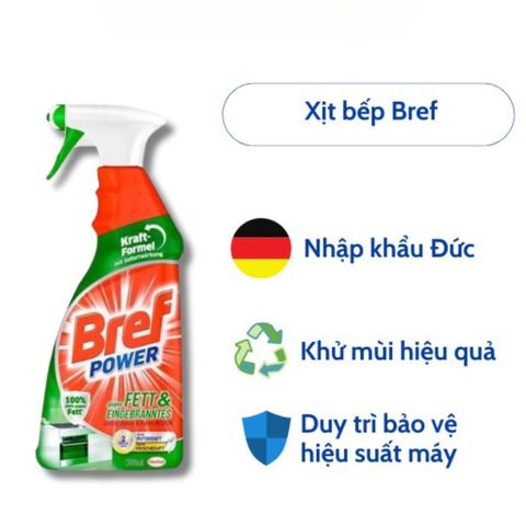Chai Xịt Tẩy Dầu Mỡ Nhà Bếp Bref Power 750ml - Giải Pháp Sạch Bóng Cho Bếp, Lò Nướng và Thiết Bị Nhà Bếp