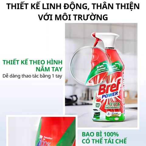 Chai Xịt Tẩy Dầu Mỡ Nhà Bếp Bref Power 750ml - Giải Pháp Sạch Bóng Cho Bếp, Lò Nướng và Thiết Bị Nhà Bếp