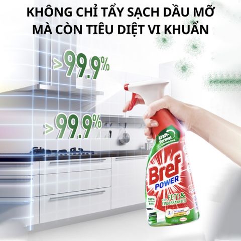 Chai Xịt Tẩy Dầu Mỡ Nhà Bếp Bref Power 750ml - Giải Pháp Sạch Bóng Cho Bếp, Lò Nướng và Thiết Bị Nhà Bếp