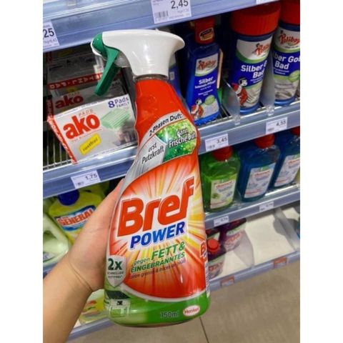 Chai Xịt Tẩy Dầu Mỡ Nhà Bếp Bref Power 750ml - Giải Pháp Sạch Bóng Cho Bếp, Lò Nướng và Thiết Bị Nhà Bếp