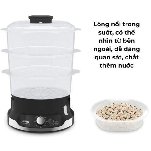 Nồi hấp điện Tefal VC2048 3 tầng 9L 800W Ultra Compact