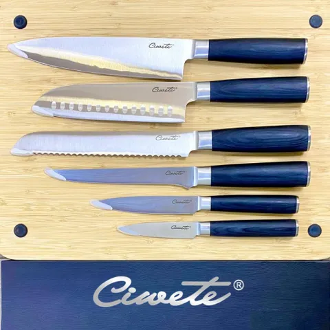 Bộ dao Ciwete 6 món cao cấp - Thép carbon bền, sắc bén, thiết kế sang trọng, chuẩn đầu bếp Mỹ, đồ gia dụng nhà bếp lý tưởng