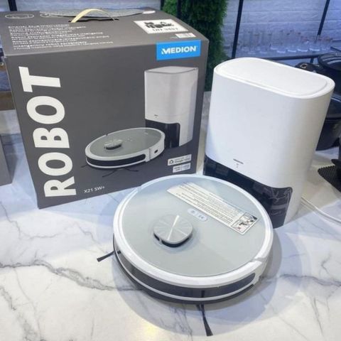 Robot hút bụi lau nhà Medion X21 SW+ thông minh tự đổ rác, công suất mạnh 3000Pa, điều khiển qua ứng dụng, nhập khẩu Đức, bảo hành 12 tháng
