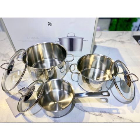 Bộ Nồi WMF Astoria 3 Món Inox Cao Cấp - Chất Liệu Cromargan, Đáy 3 Lớp, Dùng Cho Bếp Từ, Nội Địa Đức Chính Hãng